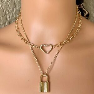Gold Heart and Lock Necklace